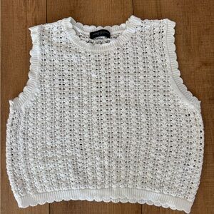 Common Collection Crochet Knit Sweater Vest White Cotton Boho Tank Top Size L